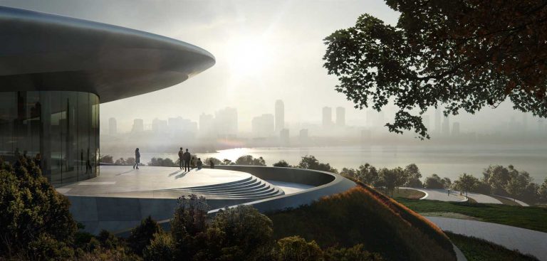 The Start-Up Exhibition & Conference Centre, the first building within Chengdu’s Unicorn Island masterplan, is nearing completion