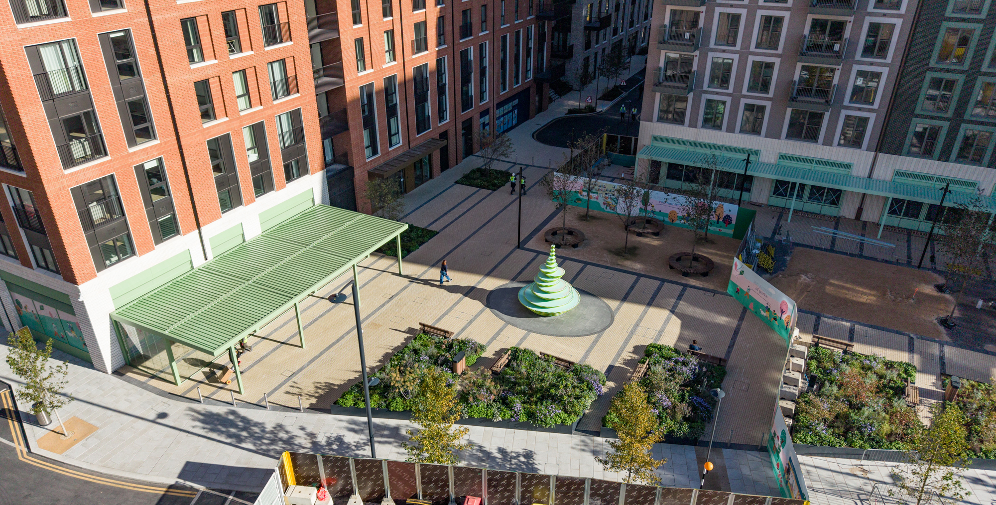 The Foumntain installed in Neighbourhood Square, Brent Cross Town