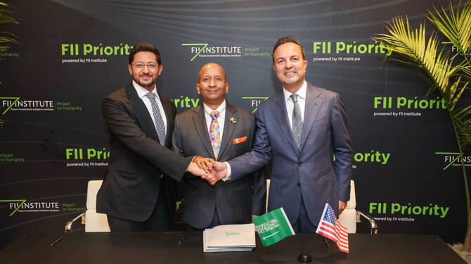 (From Left) ⁠⁠H.E. Abdulmalik Tariq Al-Qahtani, CEO of AHQ and Chairman of ATQ, ⁠⁠Lakshmi Narayanan, Vice Chairman and Managing Partner of Patel Family Office, and Matt Jordan, Vice Chairman of ATQ.